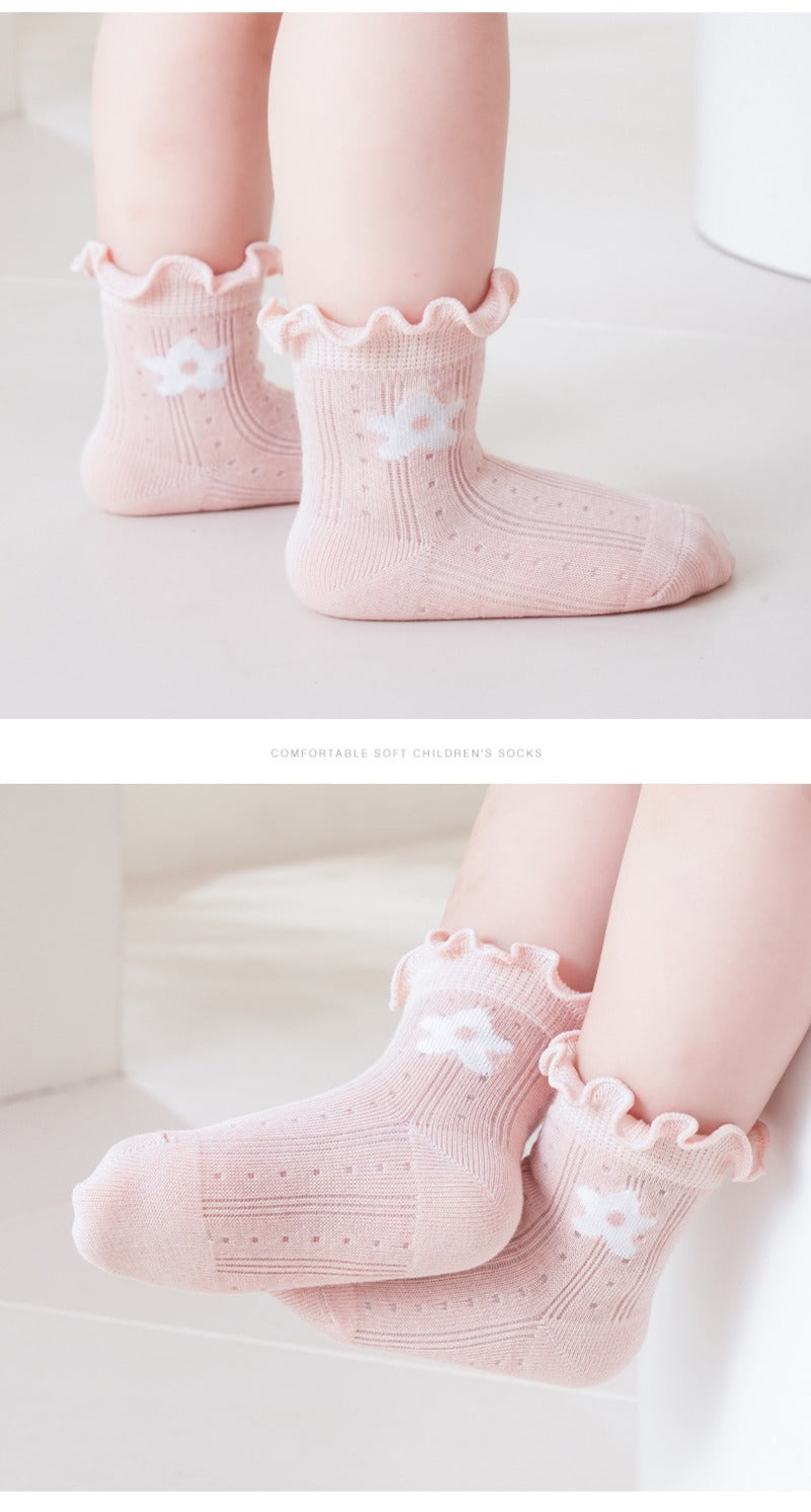 3 Pairs Infant Socks Spring Summer Lightweight Mesh Cotton Kids Mid Calf Socks