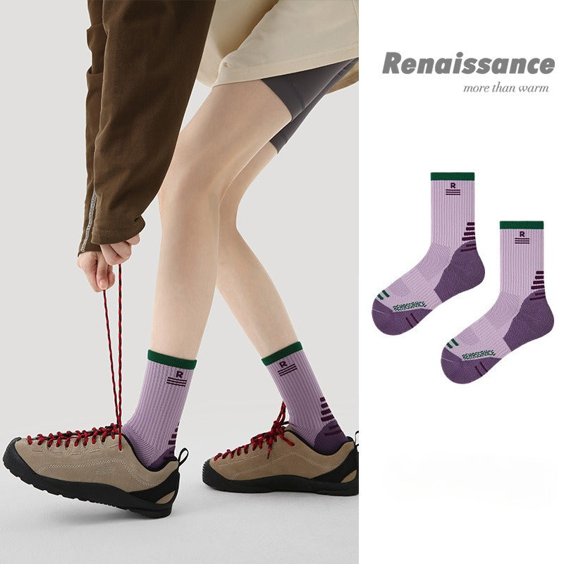 Purple Womens Sports Socks Mid Crew Running Jump Rope Socks Breathable Moisture Wicking Athletic Socks with Cushioned Sole