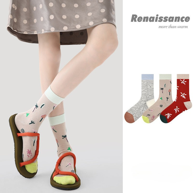 3 Pairs Summer Womens Socks Fashion Colorful Mid Calf Socks Soft Breathable Socks for Girls Spring Casual Style