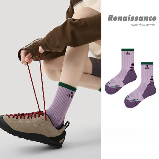 Purple Womens Sports Socks Mid Crew Running Jump Rope Socks Breathable Moisture Wicking Athletic Socks with Cushioned Sole