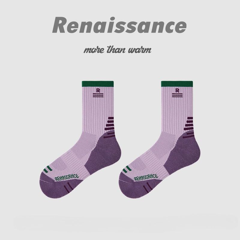 Purple Womens Sports Socks Mid Crew Running Jump Rope Socks Breathable Moisture Wicking Athletic Socks with Cushioned Sole
