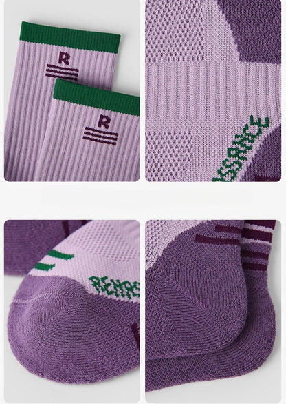 Purple Womens Sports Socks Mid Crew Running Jump Rope Socks Breathable Moisture Wicking Athletic Socks with Cushioned Sole