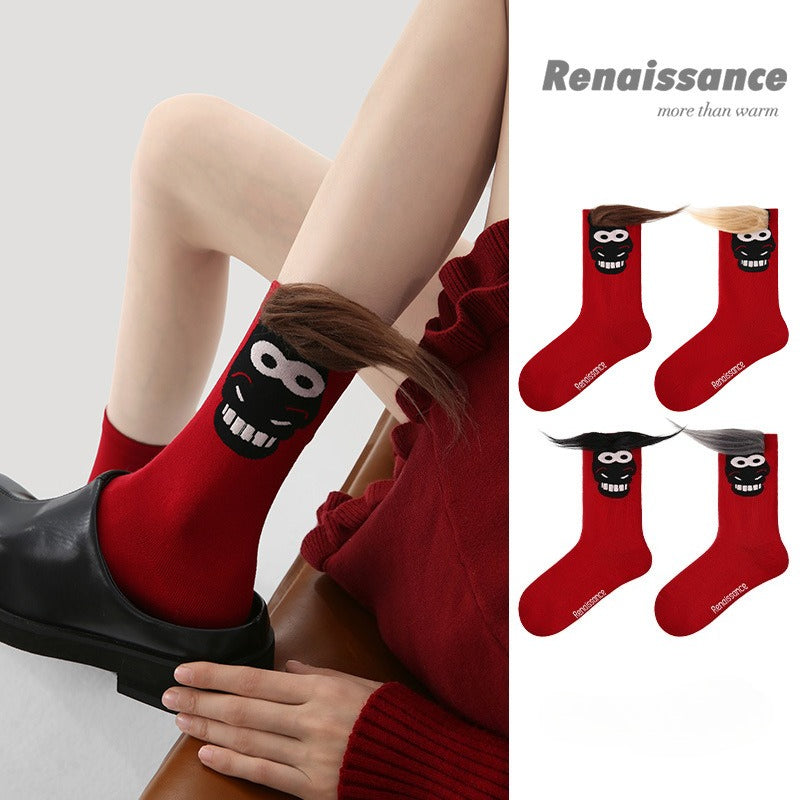 4 Pairs Red Chinese New Year Women Socks 2026 Year of the Horse Mid Cute Winter Socks Festive Gift