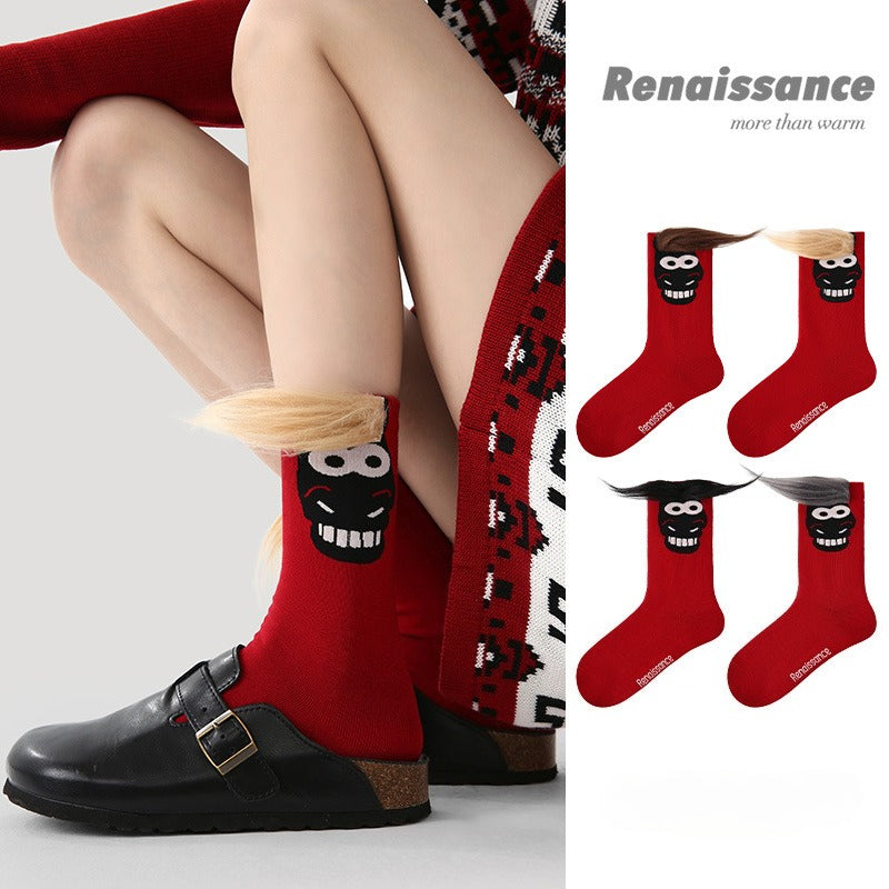 4 Pairs Red Chinese New Year Women Socks 2026 Year of the Horse Mid Cute Winter Socks Festive Gift