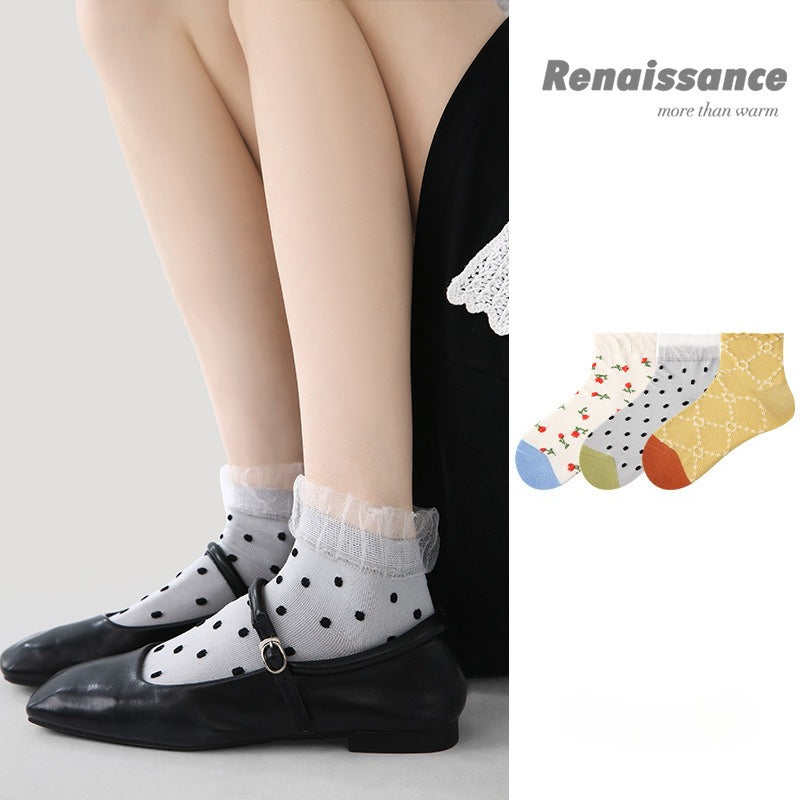 3 Pairs Women Summer Socks Thin Bubble Socks Breathable Trendy Short Socks for Women