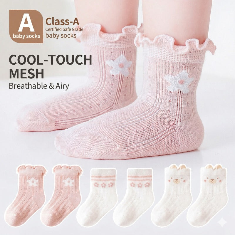 3 Pairs Infant Socks Spring Summer Lightweight Mesh Cotton Kids Mid Calf Socks