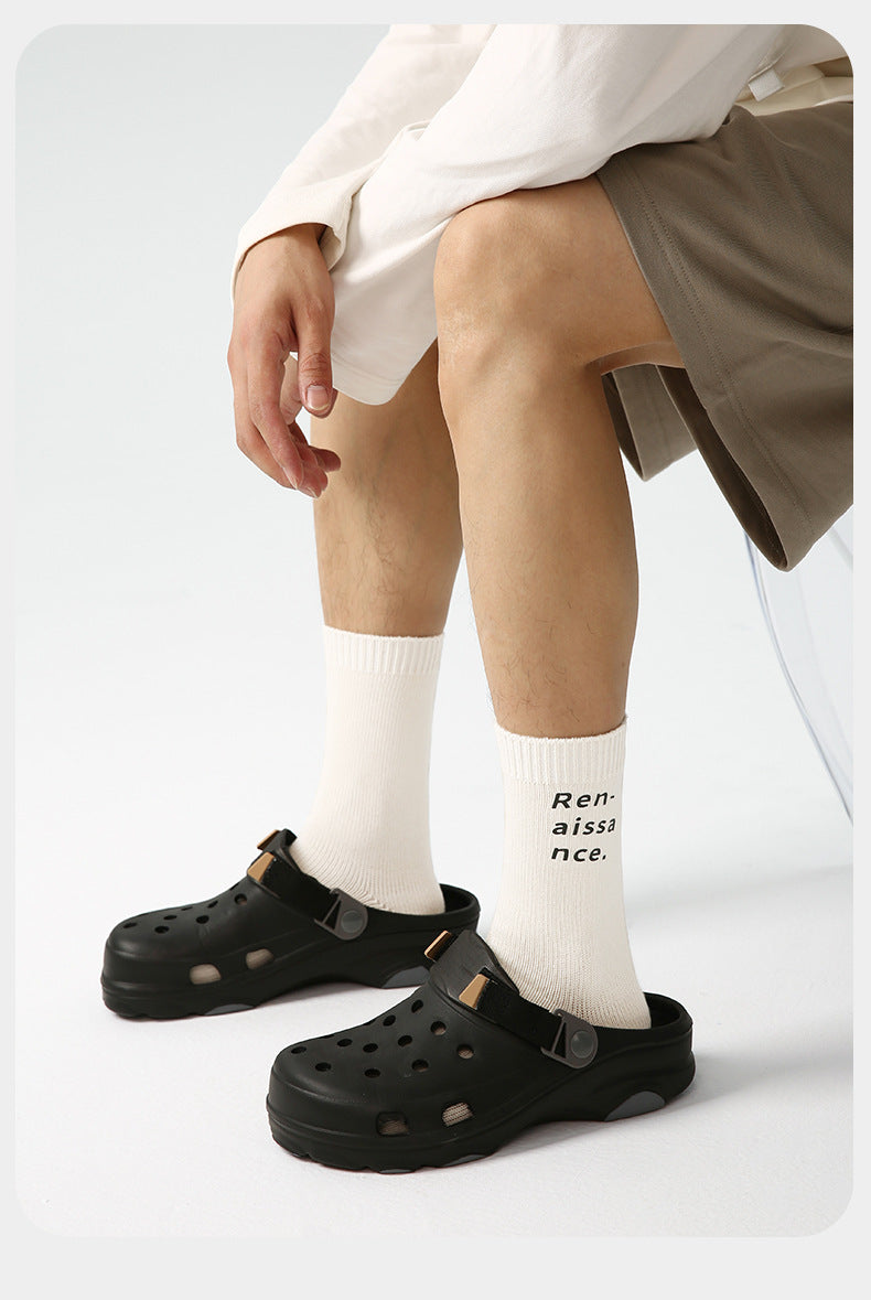 3 Pairs Trendy Men Socks Mid Calf Simple Letter Stripe Athletic Socks Tie Dye Design Comfortable Breathable Socks for Men