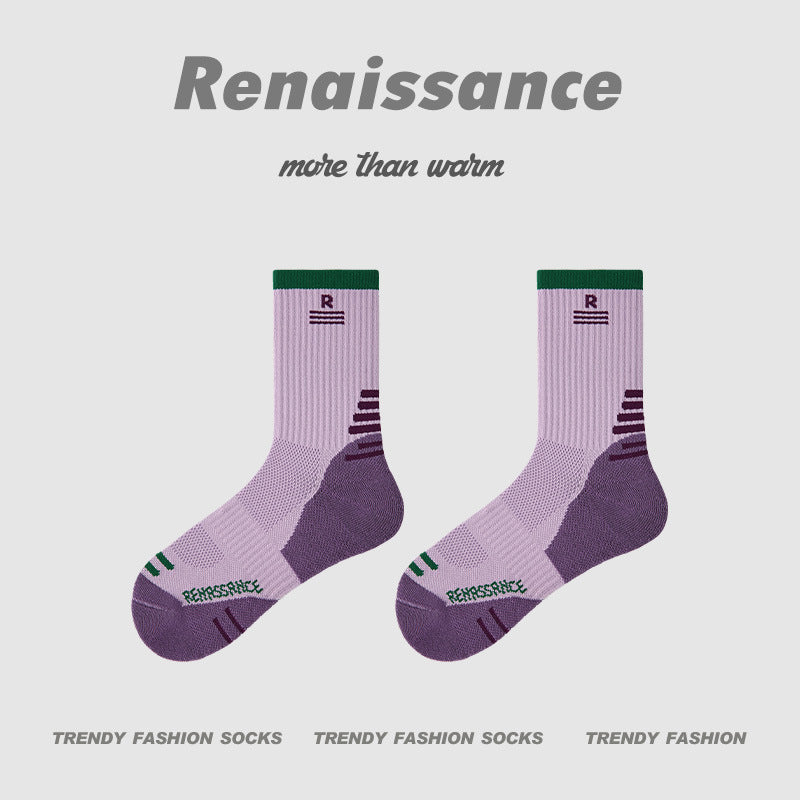 Purple Womens Sports Socks Mid Crew Running Jump Rope Socks Breathable Moisture Wicking Athletic Socks with Cushioned Sole