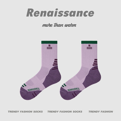 Purple Womens Sports Socks Mid Crew Running Jump Rope Socks Breathable Moisture Wicking Athletic Socks with Cushioned Sole