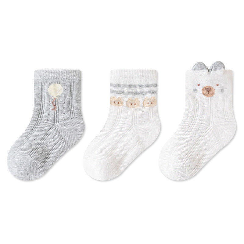 3 Pairs Infant Socks Spring Summer Lightweight Mesh Cotton Kids Mid Calf Socks