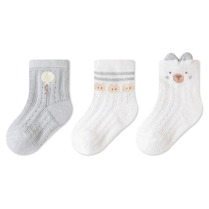 3 Pairs Infant Socks Spring Summer Lightweight Mesh Cotton Kids Mid Calf Socks