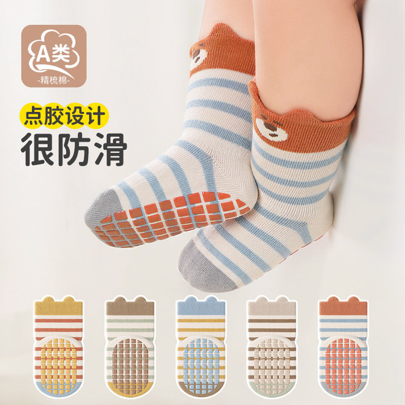 5 Pairs Seamless Baby Socks Non Slip Learning Socks for Toddlers Indoor Early Education Socks Mid Crib Soft Cotton Socks