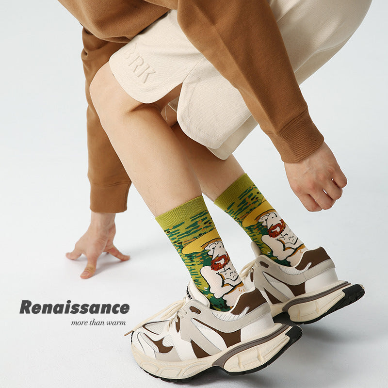 Van Gogh Inspired Retro Men Socks 3 Pack Mid Calf Comfortable All Year Round Trendy