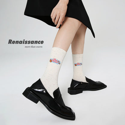 3 Pairs Pink Womens Socks Girls Diary Striped Mid Cute Cartoon Colorful Socks