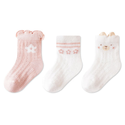 3 Pairs Infant Socks Spring Summer Lightweight Mesh Cotton Kids Mid Calf Socks