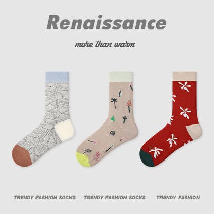 3 Pairs Summer Womens Socks Fashion Colorful Mid Calf Socks Soft Breathable Socks for Girls Spring Casual Style