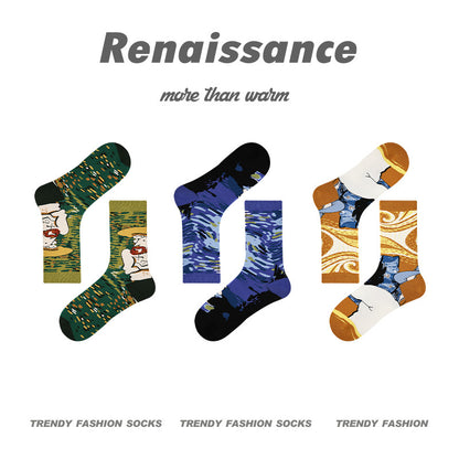 Van Gogh Inspired Retro Men Socks 3 Pack Mid Calf Comfortable All Year Round Trendy