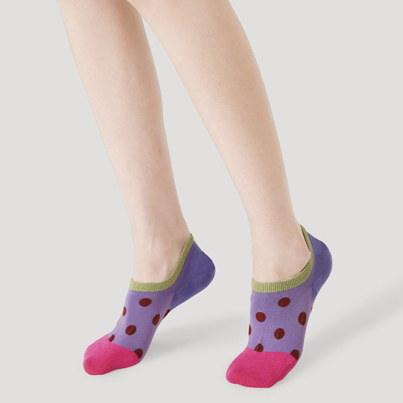 5 Pairs Women Short Socks Colorful Dot Non Slip Low Cut Invisible Socks for Daily Wear