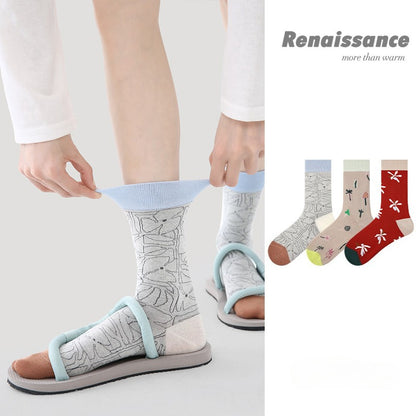 3 Pairs Summer Womens Socks Fashion Colorful Mid Calf Socks Soft Breathable Socks for Girls Spring Casual Style