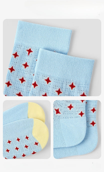 Women 3 Pairs Spring Summer Thin Mesh Socks Green Diamond Pattern