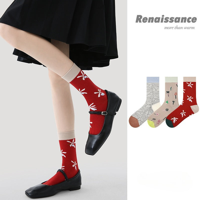 3 Pairs Summer Womens Socks Fashion Colorful Mid Calf Socks Soft Breathable Socks for Girls Spring Casual Style