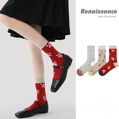 3 Pairs Summer Womens Socks Fashion Colorful Mid Calf Socks Soft Breathable Socks for Girls Spring Casual Style
