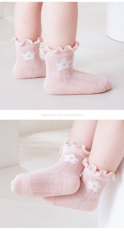 3 Pairs Infant Socks Spring Summer Lightweight Mesh Cotton Kids Mid Calf Socks
