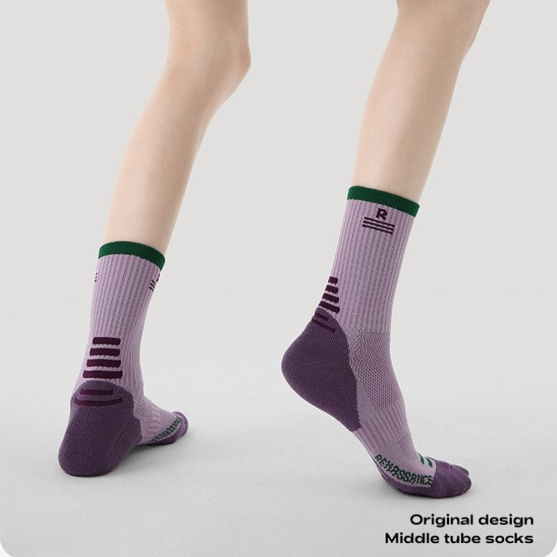 Purple Womens Sports Socks Mid Crew Running Jump Rope Socks Breathable Moisture Wicking Athletic Socks with Cushioned Sole