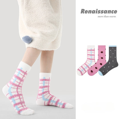 Women Mid Calf Thick Coral Fleece Socks Winter Warm Polka Dot Maternity Socks 3 Pairs Pack Renaissance